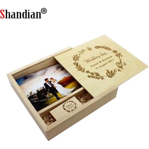 SHANDIAN Free logo Maple Photo Album usb + Box usb flash drive Pendrive 4GB~64GB Photography Wedding gift box 170*170*35 mm