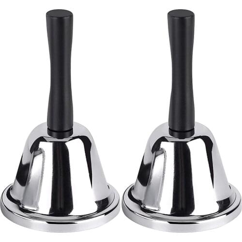 Loud Hand Bell, 2 Pack Silver Steel Hand Bells Dinner Bells for Inside Classroom Bell, for Food Line, Alarm, Ringing