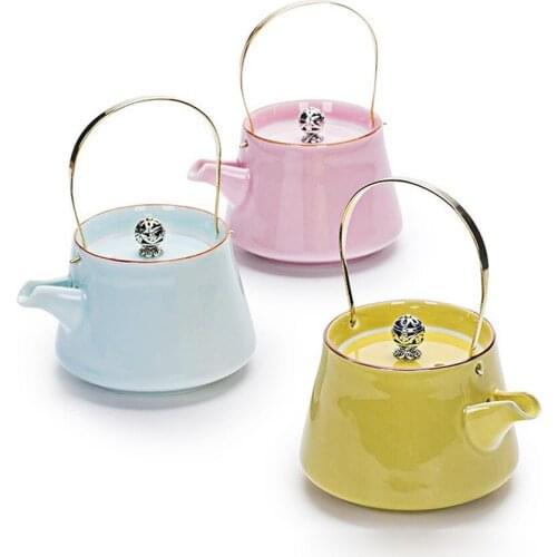 Celadon ceramic beam tea pot 240ml,Japanese-style tea pot Pu'er pot household tea set single teapot Ceramic Flower Teapot Kettle