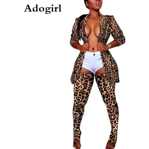 Camo Leopard Print Two Piece Set Women Open Front Blazer Top +Pant Fall 2 Piece Matching Sets Sexy Club Outfits Plus Size S-3XL