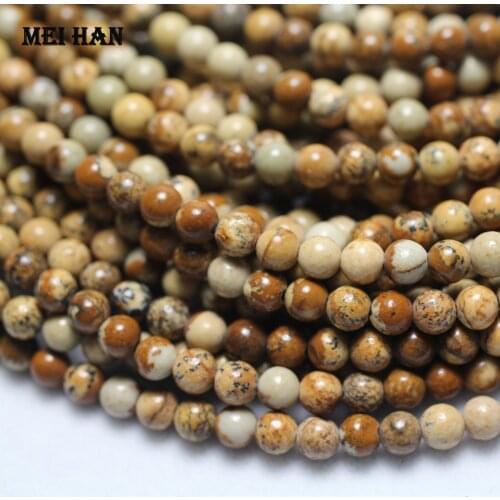 Meihan Meihan (5 strands/set) Free shipping 4mm natural picture stone smooth round beads for jewelry making design DIY