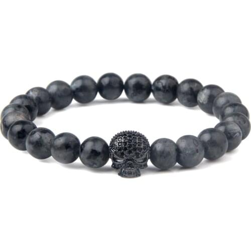 Trendy Natural Lava stone CZ Skull Charm Bracelet for Men Bracelet Jewelry Gift