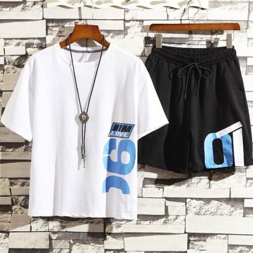 Men Cartoon Sets Printing Summer Cotton Shortsleeve O-Neck Top Beach Lacing Shorts Streetwear Casual Mens Suit 2 Pieces M-4XL