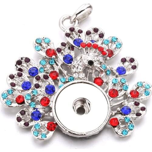 New Snap Jewelry Peacock Color 18mm Snap Button Pendant Jewelry fit 18mm Snap Buttons DIY Pendants