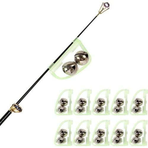 New Fluorescent Fishing Rod Pole Tip Clip Twin Bell Alarm Alert Ring Glow In The Dark Fishing Tackle Box Fishing Alarm 10pcs