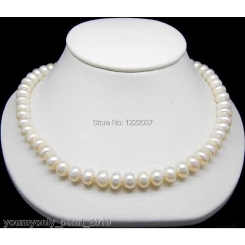 New natural freshwater cultured pearl 8-9mm AAA+ white Oblate pearl necklaces 18 inches