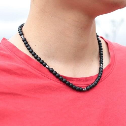 Noter Minimalist Mens Necklace 6mm Real Natural StoneTiger eye Necklace Man Chocker Necklace Homme Short Necklace Accessoriess