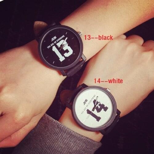 Couple Watch Romantic Fashion Hot Sale 1314 Black and White Student Watch Imitation Leather Band Quartz Antique Style