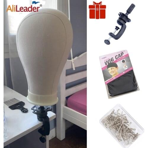 Alileader Wig Stand With Head 21"/22"/23"/24"White Canvas Mannequin Head Off White Displaying Making Styling Maniquin Wig Head