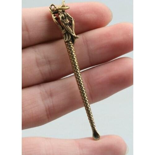 2.6" Collection Curio China Bronze Zodiac Auspicious Dragon Long Earpick Pendant