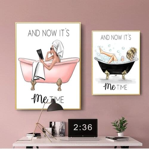 Nordic bathroom Poster Wall Art high printing fashionable girl bathtub picture canvas painting home decoration pictur