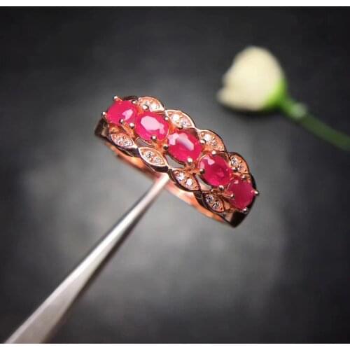 Luxurious grace Three row Natural red ruby gem Ring S925 Silver Natural gemstone Ring Womens wedding gift fine Ring Jewelry
