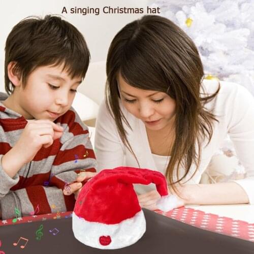 Christmas Hat Excellent Plastic Top Grade Gold Velvet PP Cotton Filling Sing and Swing Adjustable Decorations Ornament