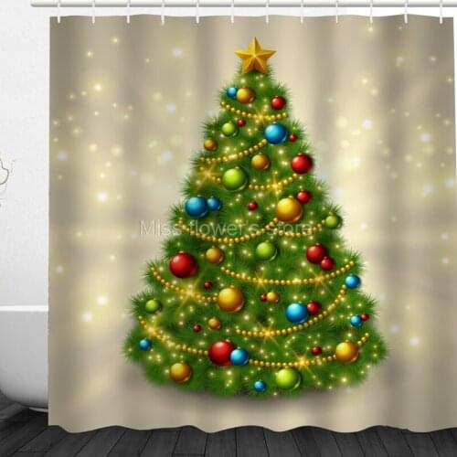 Christmas Holiday Christmas Tree Pattern Design Custom Shower Curtains Bathroom Waterproof Mildew Polyester Fabric + 12 Hooks