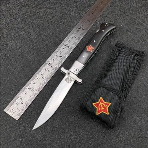 Russian Finka NKVD KGB wit EDC Manual Folding Pocket knife black ebony handle 440C blade Mirror Finish Outdoor Camping
