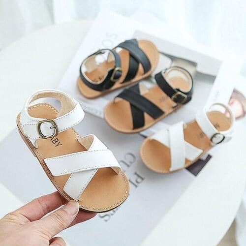 Girls Sandals 2021 Summer Kids Shoes Cross-tied Gladiator Sandals Baby Children Leather Beach Shoes Black White Sandal Toddlers