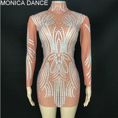 Sexy Silver Rhinestones Transparent Mini Dress Shining Dancer Prom Performance Outfit Evening Birthday Wedding Celebrate Costume