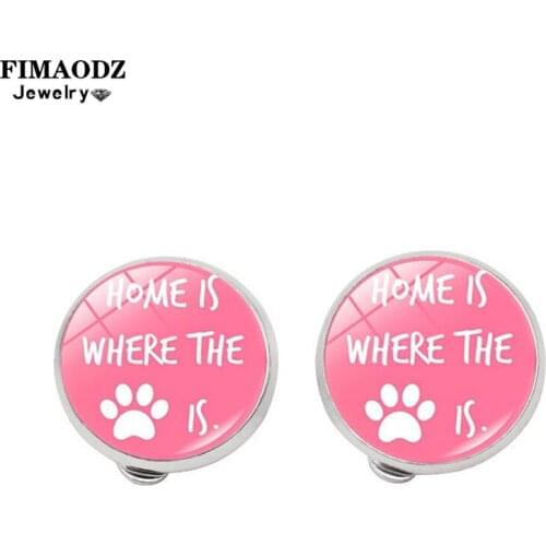 FIMAODZ Home Is Where The Dog Is Clip on Earrings for Women Girls Dog Cat Paw Print Stud Earring Cute Pet Jewelry