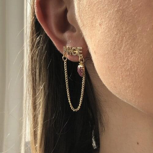 New Ins Summer Girl Strawberry Dangle Earring Holiday Party Nice Letter Birthday Gift Rhinestone Long Chain Earring pendientes