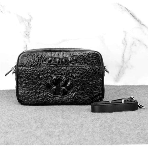 Authentic Real True Alligator Leather Mens Satchels Purse Shoulder Bag Genuine Exotic Crocodile Skin Male Casual Messenger Bag