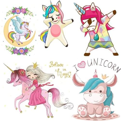 Unicorn Thermal Stickers Cartoon Heat Vinyl Transfer For Clothing Iron On Transfers For Clothes Applique For Washable T-shirt