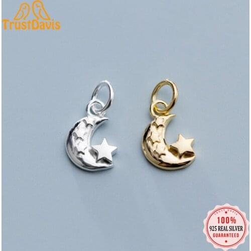 TrustDavis Real 925 Sterling Silver Personality Fashion Sweet Moon Star Charm Pendant Handmade DIY Accessories Jewelry DZ406