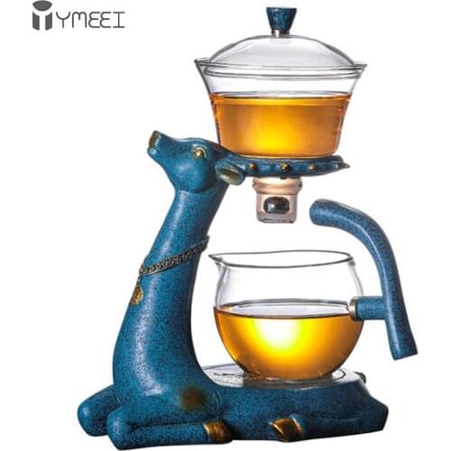 YMEEI High Borosilicate Glass Teapot Turkish Drip Pot Heat-resistant Glass Teapot With Base Puer Kettle Make Automatic Tea Cup