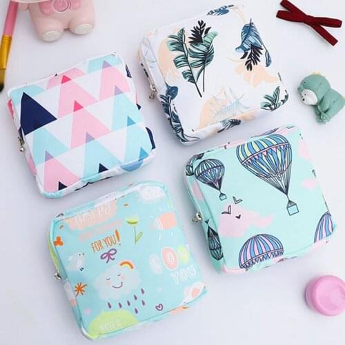 Women Sanitary Napkin Storage Bag Cotton Travel Makeup Storage Bag Literary Zipper Coin Purse Sundries Storage Organizer Bags