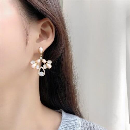 TIMEONLY Korean Style White Enamel Waterdrop Dangle Earring for Women Ladies Shinning Crystal Festival Gifts Jewellery Elegant