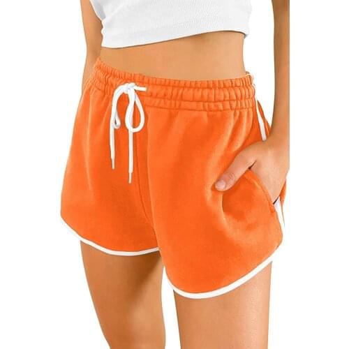 Women Loose Style Running Shorts, Variegated Color Elastic Waist Sweatpants with Pockets, Black/ Light Grey/ Pink/ Orange/ White