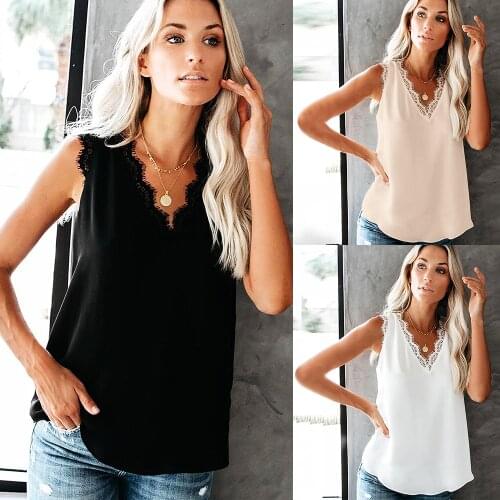 Spring Summer V Neck Strap Pullover Eyelash Lace Vest Lace Patchwork Tank Tops for Women Sleeveless Camisole Sexy Tunic Tops