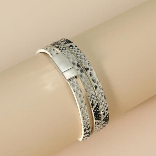 Women Multilayer Snakeskin Faux Leather Band Cuff Bangle Bracelet Jewelry Gift