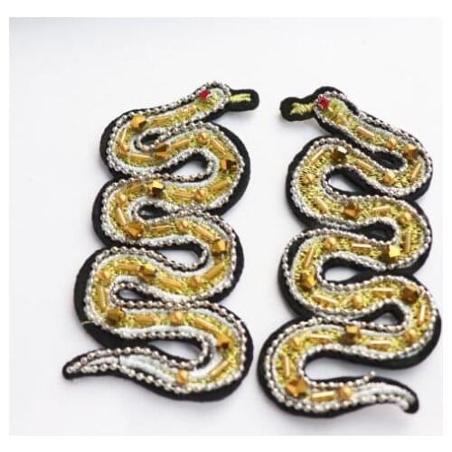 Golden Snake Sequins Beaded Patch For Clothing Bags Embroidery Applique Decoration Patches Sewing On Accessories