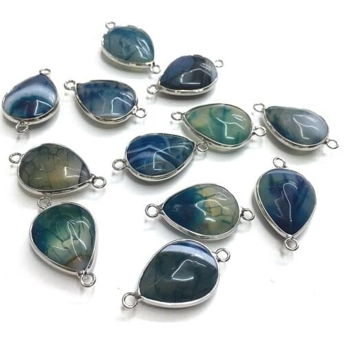 1PC Natural Stone Water Drop Shape Blue Agates Pendant Connector Charm Pendant For DIY Jewelry Making Size 15x26mm