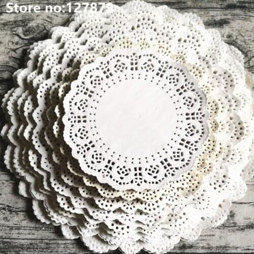 100pcs Multiple sizes White Round Lace Paper Doilies Doyleys Vintage Coasters Placemat Craft Wedding Christmas Table Decoration