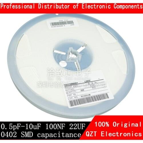 100pcs 0402 50V SMD Thick Film Chip Multilayer Ceramic Capacitor 0.5pF-10uF 10NF 100NF 1UF 2.2UF 4.7UF 10UF 1PF 6PF
