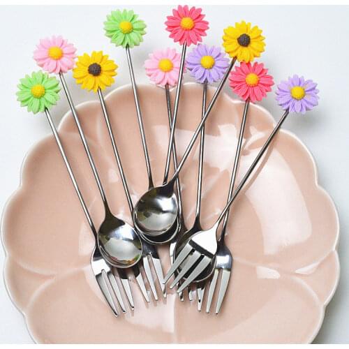 Tableware Bento Forks Daisy Flower Fruit Fork Chocolate Fudge Fork Donuts Shape Fruit Buffet Snail Fork Home Tableware Accessory