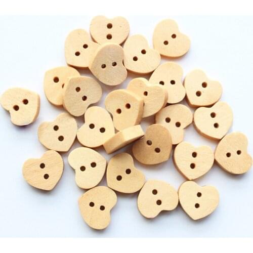 60pcs Cute Things Decorative Wooden Button Heart Shape Natural Color 12mm Craft Handmade Sewing Accessories Scrapbooking 2 Holes