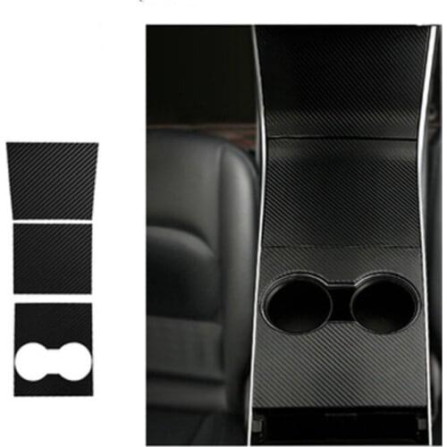 Car Center Console Vinyl Wrap Cup Holder Stickers For Tesla Model 3 Central Control Panel Protective Film Carbon Fiber Sticker