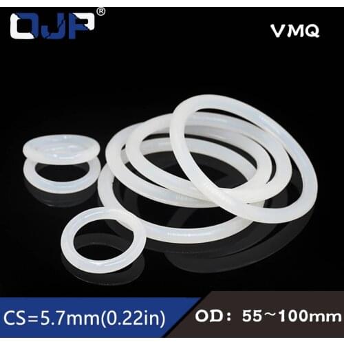 White Silicone/VMQ 5.7mm Thickness OD 55/60/65/70/75/80/85/90/95/100 mm Rubber O ring Seal Rings Oil Gasket Waterproof Washer