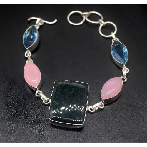 Gemstonefactory Jewelry Big Promotion Single Unique 925 Silver Topaz KAMBABA JASPER Lady Women Charm Bracelet 18-22cm 20210043