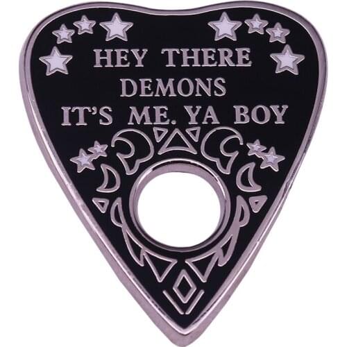 Black Variant Spooky Demon Planchette Ouija Badge Pin Unsolved Inspired