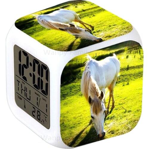 White Horse Digital Alarm Clock Big Screen LED Electronic clock For Kids Birthday Present Desktop Decor Clock