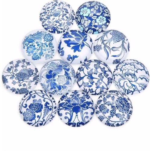 DC New Ethnic 20pcs 10 12 18 20 25mm Green Flower Pattern Glass Cabochons Fit Flat Back Pendant Base Tray Setting DIY Jewelry