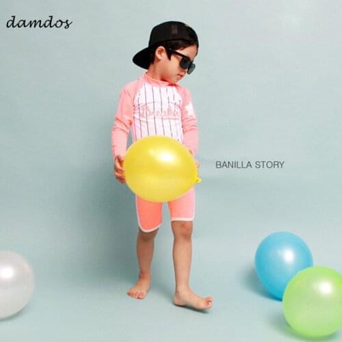 Kid'd Swimwear Boys Girls Swimsuit Children Beach Suit Two-Piece Long Sleeves Sunscreen Children Swimsuit Shorts