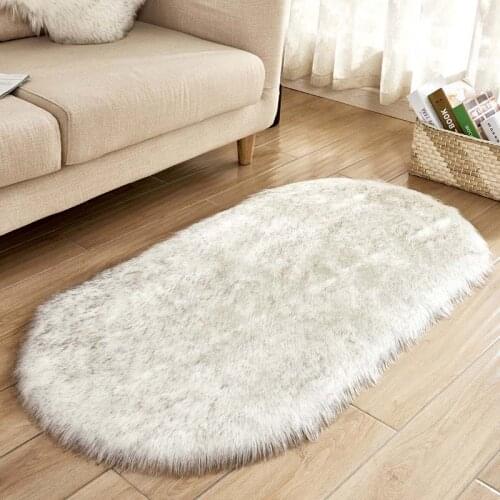 Ellipse Faux Fur Exhibition Hall Hotel Cushion Luxury Jewelry Decor Rugs Plush Fluffy Meeting Room Boudoir Footcloth