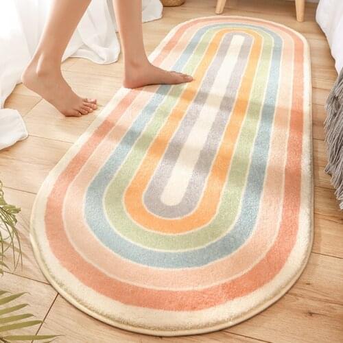 Geometric Long Carpets Non-slip Bedside Carpet Bedroom Floor Mat Thicken Area Rugs Oval Strip Blanket Living Room Decor