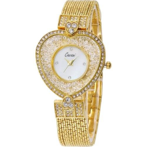 Famous Brand Gold Fashion Women Watches Heart-shaped High-end Chain Rhinestone Ladies Bracelet Watch Dress Elegant Reloj Mujer