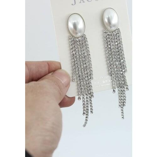 JXCUL New fashion jewelry temperament crystal tassel earrings ladies simulation pearl bridal earrings