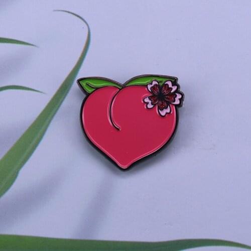 Kawaii Peach enamel Pin Fruit Heart brooch hat jackets accessories